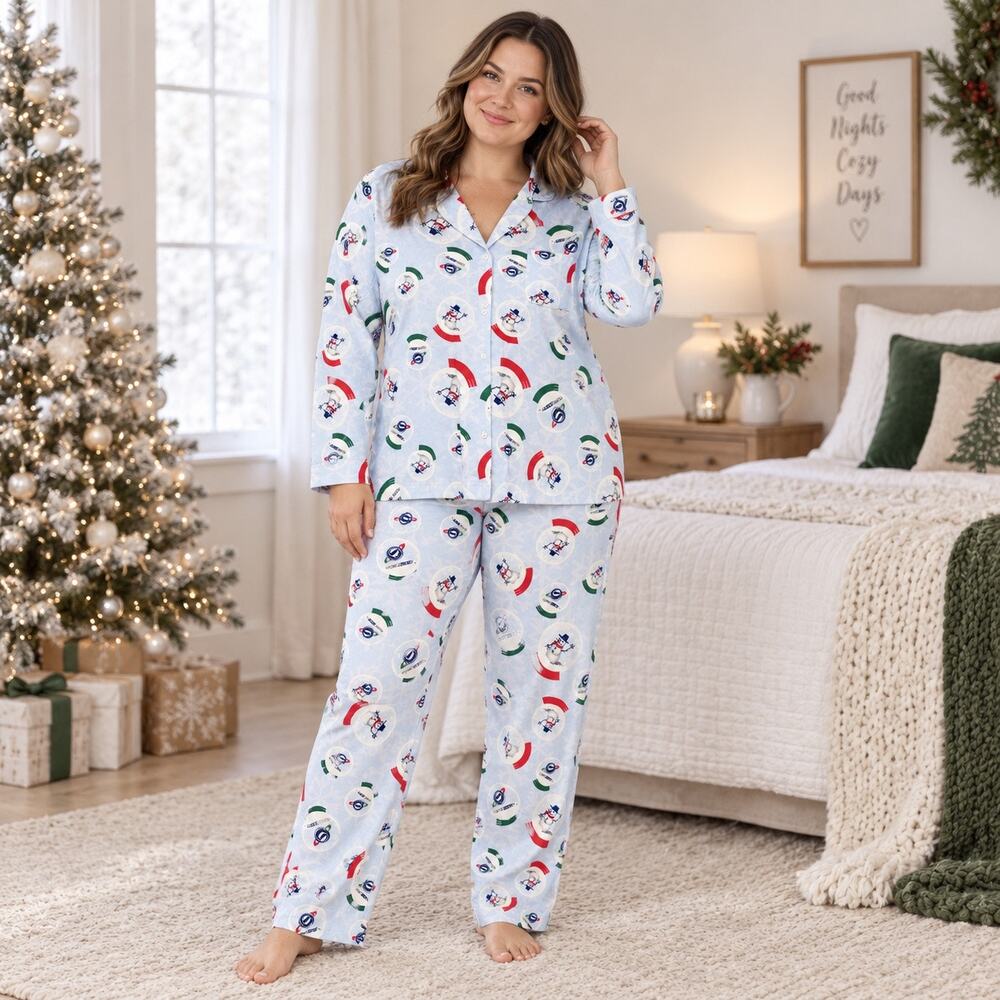 Planet Sleep Snowman Flannel Pajama Set, Christmas Holiday Y2K, Size Large, NWT